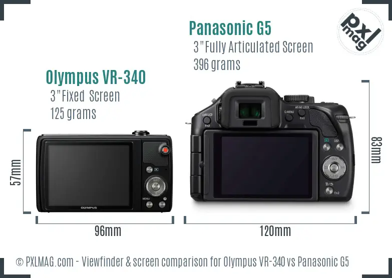 Olympus VR-340 vs Panasonic G5 Screen and Viewfinder comparison
