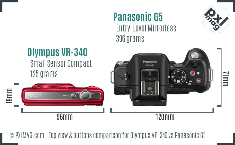 Olympus VR-340 vs Panasonic G5 top view buttons comparison