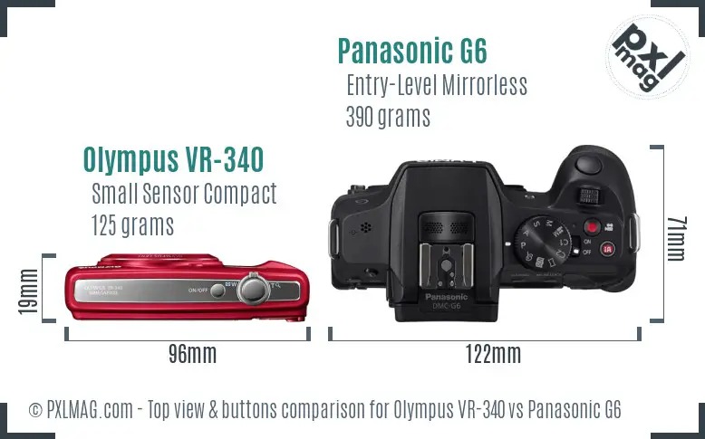 Olympus VR-340 vs Panasonic G6 top view buttons comparison