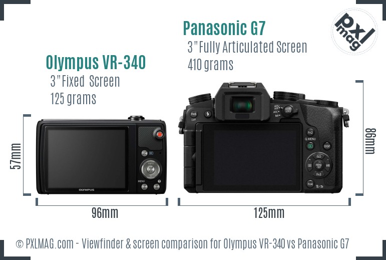 Olympus VR-340 vs Panasonic G7 Screen and Viewfinder comparison