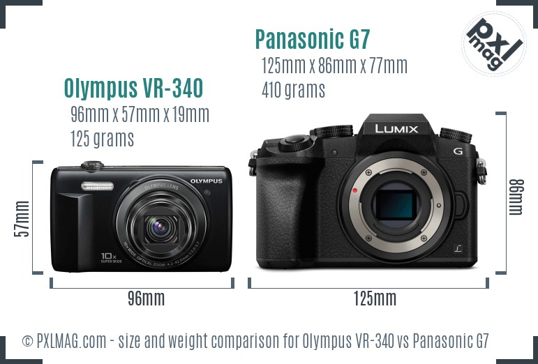 Olympus VR-340 vs Panasonic G7 size comparison