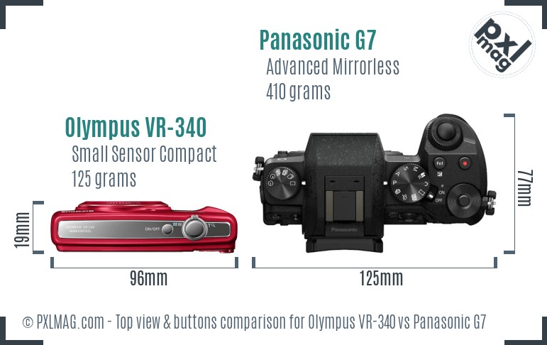 Olympus VR-340 vs Panasonic G7 top view buttons comparison