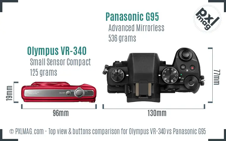 Olympus VR-340 vs Panasonic G95 top view buttons comparison