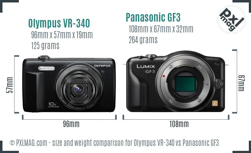 Olympus VR-340 vs Panasonic GF3 size comparison
