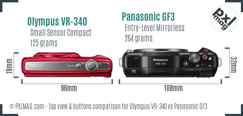 Olympus VR-340 vs Panasonic GF3 top view buttons comparison