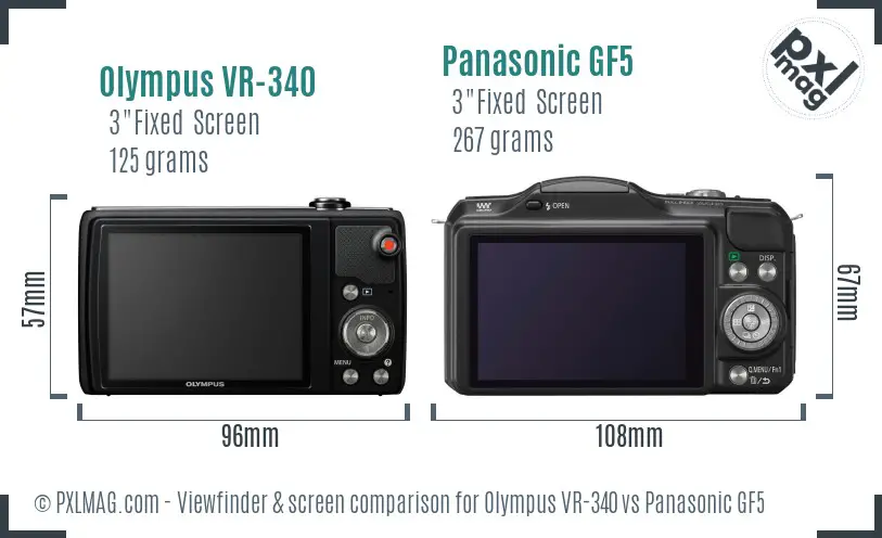 Olympus VR-340 vs Panasonic GF5 Screen and Viewfinder comparison