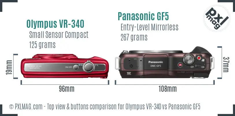 Olympus VR-340 vs Panasonic GF5 top view buttons comparison