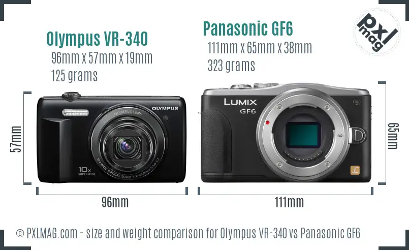 Olympus VR-340 vs Panasonic GF6 size comparison