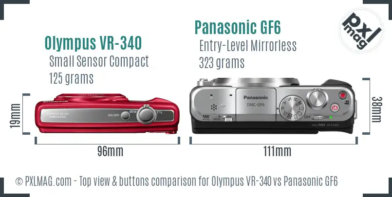 Olympus VR-340 vs Panasonic GF6 top view buttons comparison