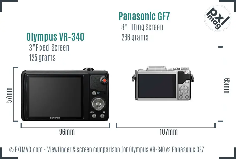 Olympus VR-340 vs Panasonic GF7 Screen and Viewfinder comparison