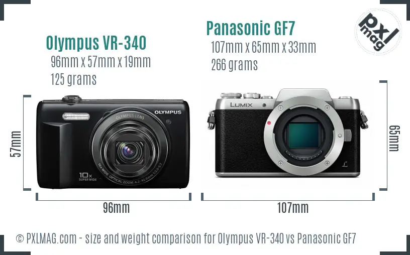 Olympus VR-340 vs Panasonic GF7 size comparison