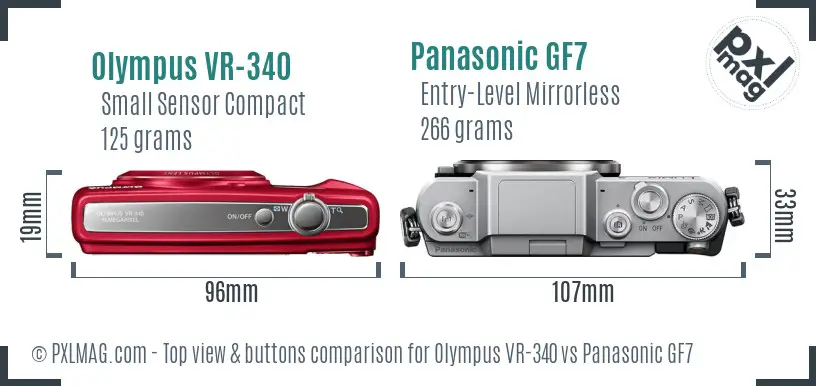 Olympus VR-340 vs Panasonic GF7 top view buttons comparison