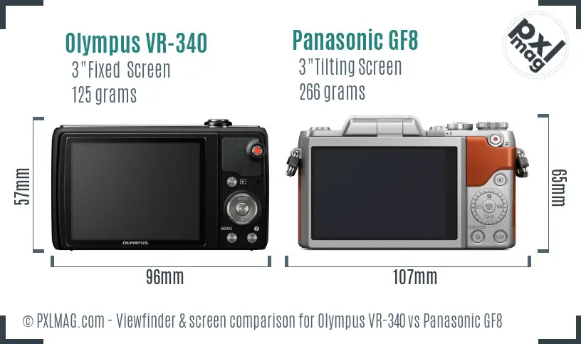 Olympus VR-340 vs Panasonic GF8 Screen and Viewfinder comparison