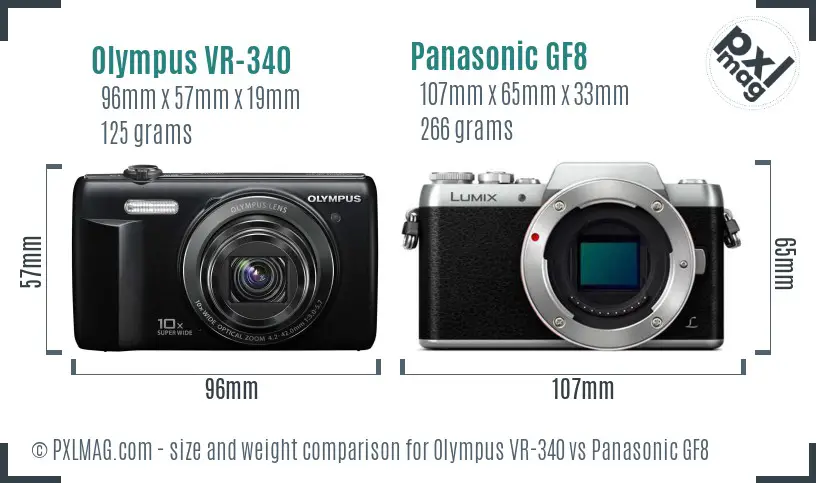 Olympus VR-340 vs Panasonic GF8 size comparison