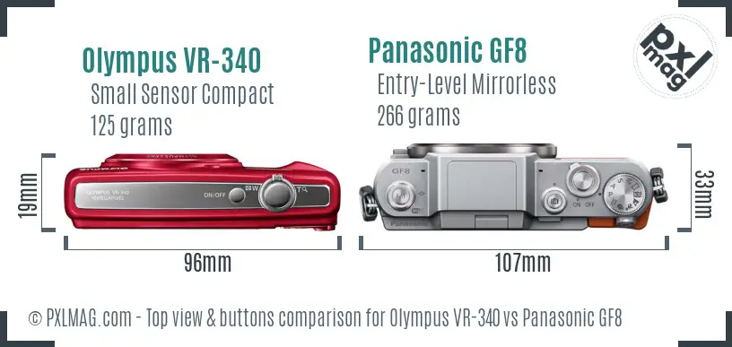 Olympus VR-340 vs Panasonic GF8 top view buttons comparison