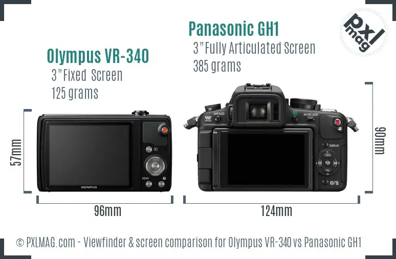 Olympus VR-340 vs Panasonic GH1 Screen and Viewfinder comparison