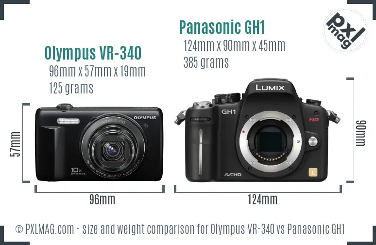 Olympus VR-340 vs Panasonic GH1 size comparison