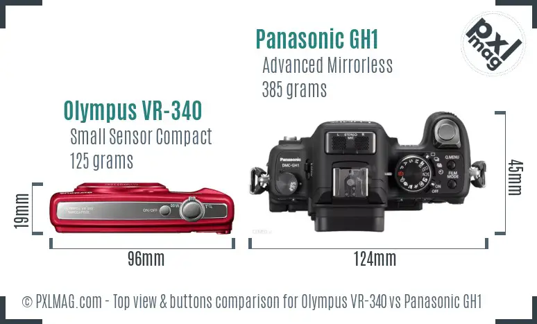 Olympus VR-340 vs Panasonic GH1 top view buttons comparison