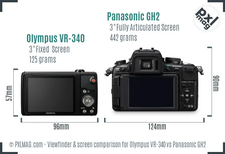 Olympus VR-340 vs Panasonic GH2 Screen and Viewfinder comparison