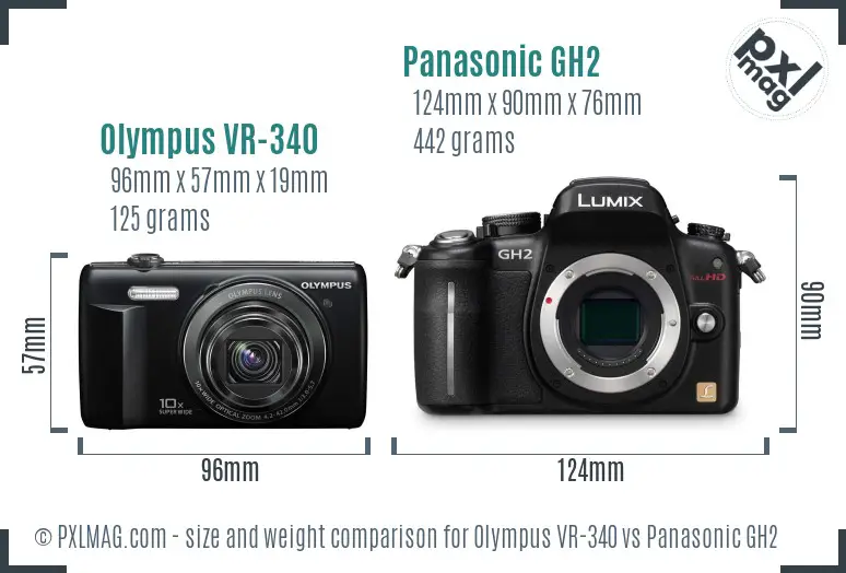 Olympus VR-340 vs Panasonic GH2 size comparison