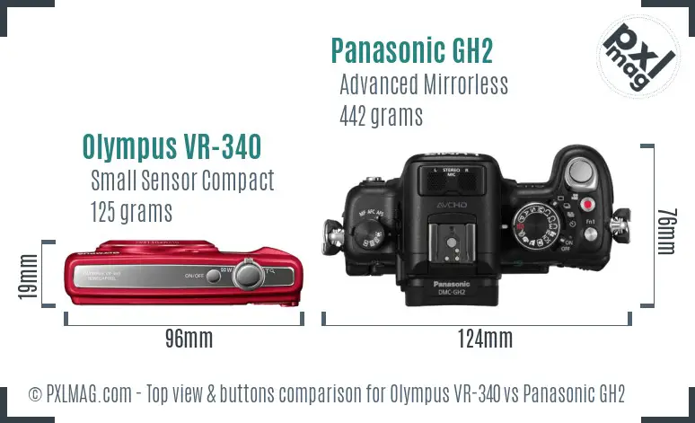 Olympus VR-340 vs Panasonic GH2 top view buttons comparison
