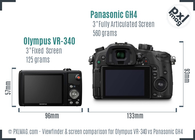 Olympus VR-340 vs Panasonic GH4 Screen and Viewfinder comparison