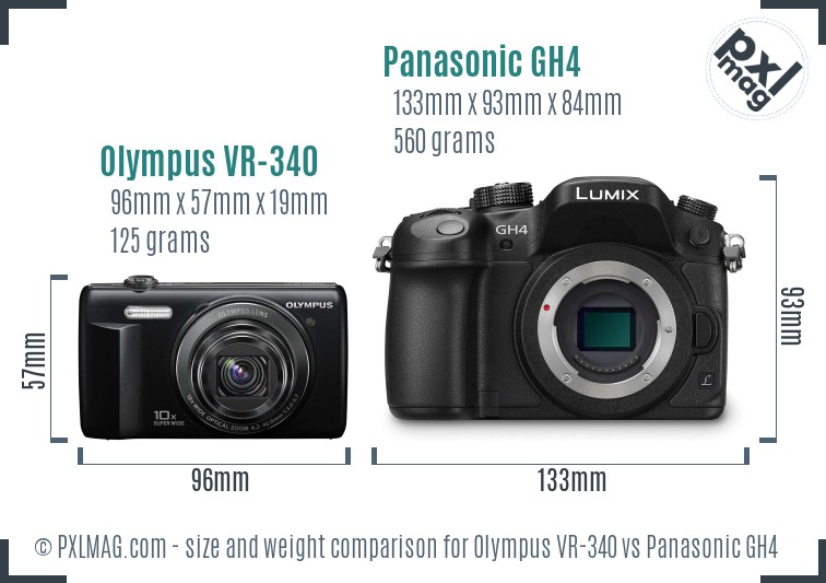 Olympus VR-340 vs Panasonic GH4 size comparison Olympus VR-340 vs Panasonic GH4 size comparison