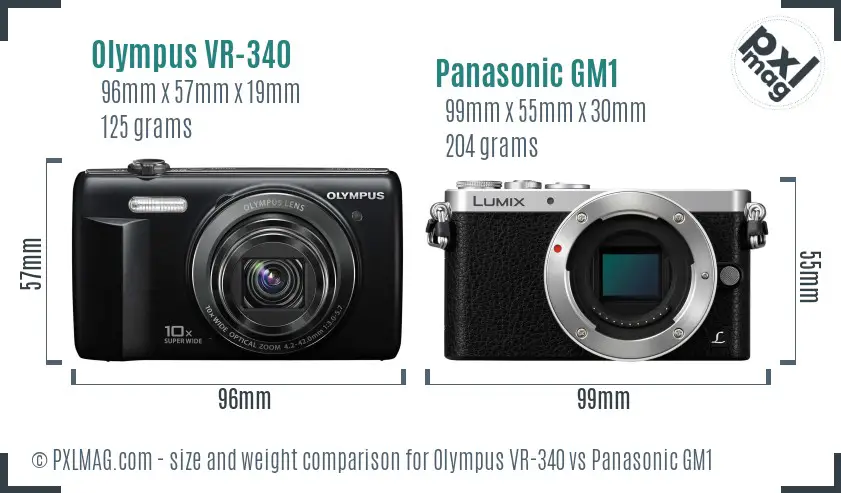 Olympus VR-340 vs Panasonic GM1 size comparison