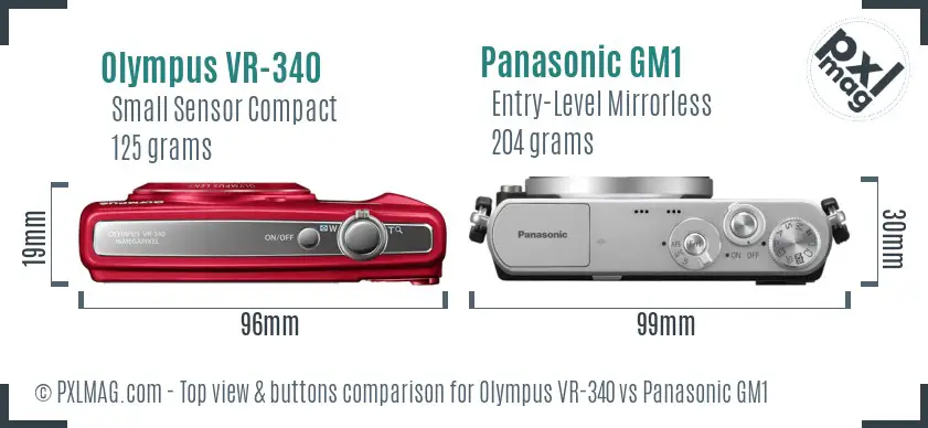 Olympus VR-340 vs Panasonic GM1 top view buttons comparison