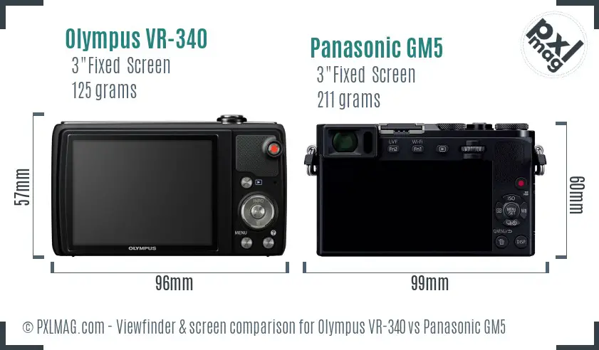 Olympus VR-340 vs Panasonic GM5 Screen and Viewfinder comparison