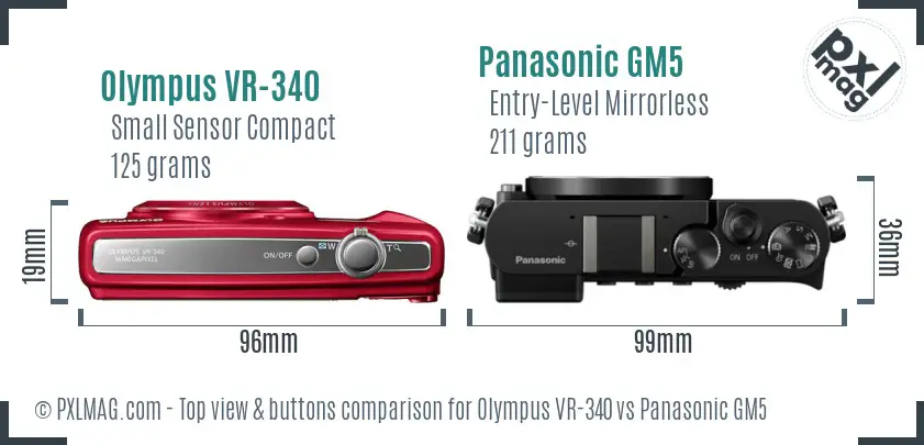 Olympus VR-340 vs Panasonic GM5 top view buttons comparison