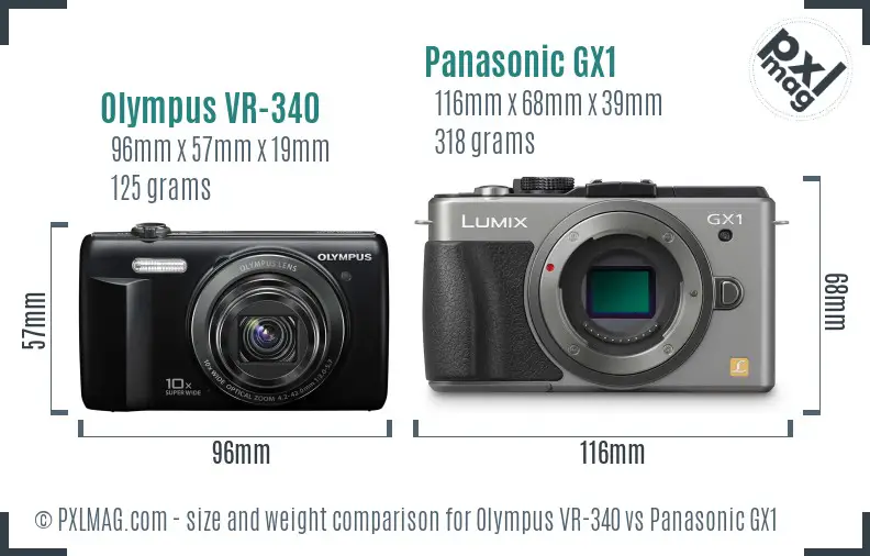 Olympus VR-340 vs Panasonic GX1 size comparison Olympus VR-340 vs Panasonic GX1 size comparison