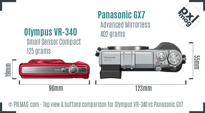 Olympus VR-340 vs Panasonic GX7 top view buttons comparison