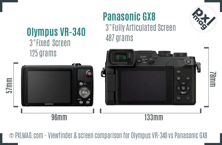 Olympus VR-340 vs Panasonic GX8 Screen and Viewfinder comparison