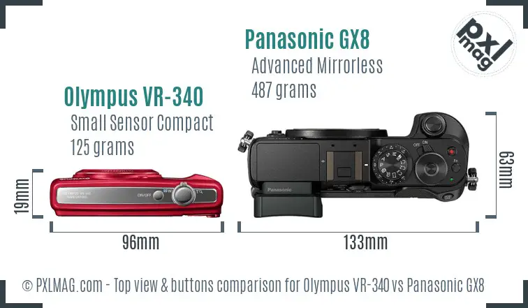 Olympus VR-340 vs Panasonic GX8 top view buttons comparison