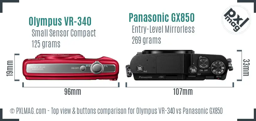 Olympus VR-340 vs Panasonic GX850 top view buttons comparison