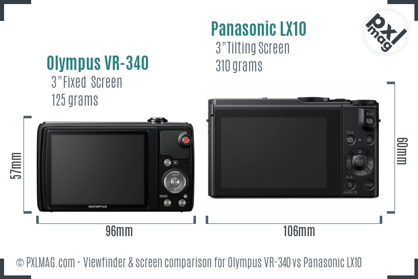 Olympus VR-340 vs Panasonic LX10 Screen and Viewfinder comparison