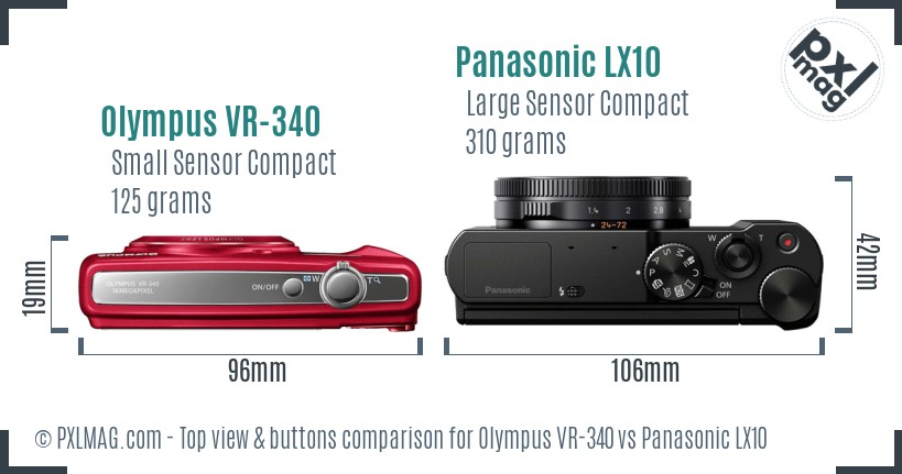 Olympus VR-340 vs Panasonic LX10 top view buttons comparison