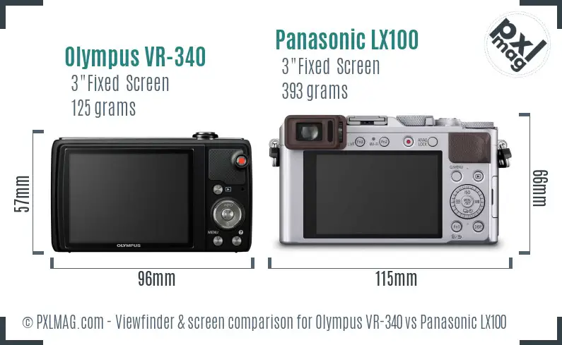 Olympus VR-340 vs Panasonic LX100 Screen and Viewfinder comparison