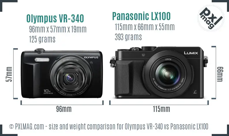 Olympus VR-340 vs Panasonic LX100 size comparison