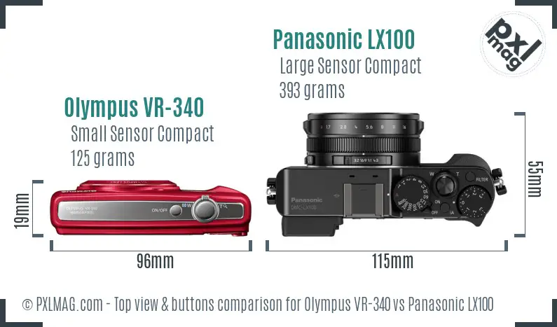 Olympus VR-340 vs Panasonic LX100 top view buttons comparison