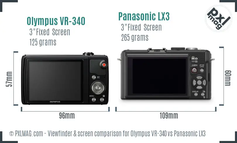 Olympus VR-340 vs Panasonic LX3 Screen and Viewfinder comparison