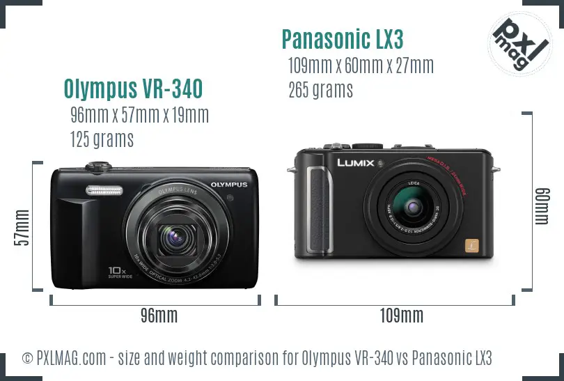 Olympus VR-340 vs Panasonic LX3 size comparison