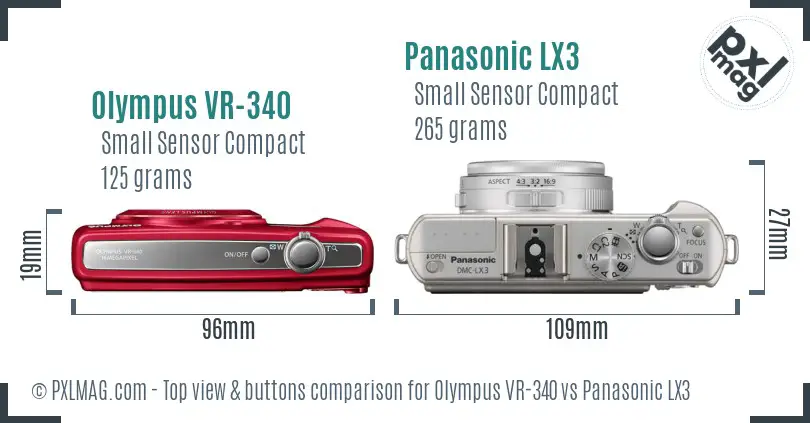 Olympus VR-340 vs Panasonic LX3 top view buttons comparison