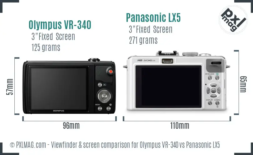 Olympus VR-340 vs Panasonic LX5 Screen and Viewfinder comparison