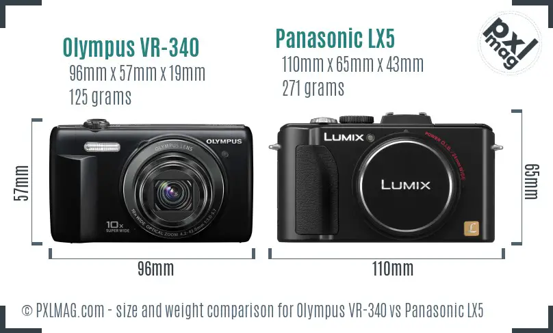 Olympus VR-340 vs Panasonic LX5 size comparison