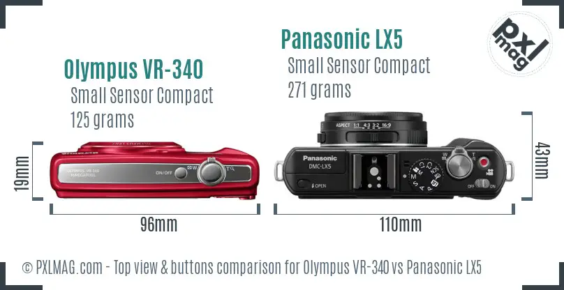 Olympus VR-340 vs Panasonic LX5 top view buttons comparison