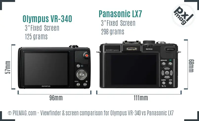 Olympus VR-340 vs Panasonic LX7 Screen and Viewfinder comparison