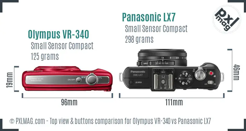 Olympus VR-340 vs Panasonic LX7 top view buttons comparison