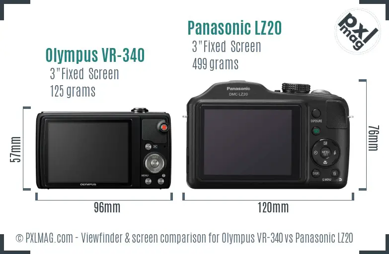 Olympus VR-340 vs Panasonic LZ20 Screen and Viewfinder comparison